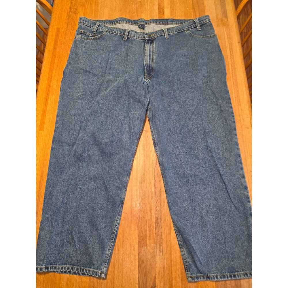 RK Brand Mens Medium Wash Relaxed Straight Leg Denim Jeans 50x30 Cotton